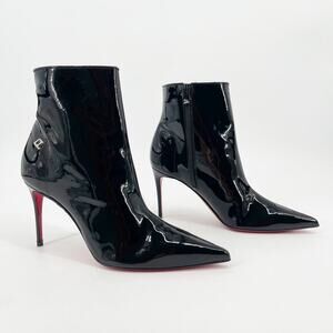 Christian Louboutin Black Patent Leather Sporty Kate Booty 85 Ankle Boots EU 38